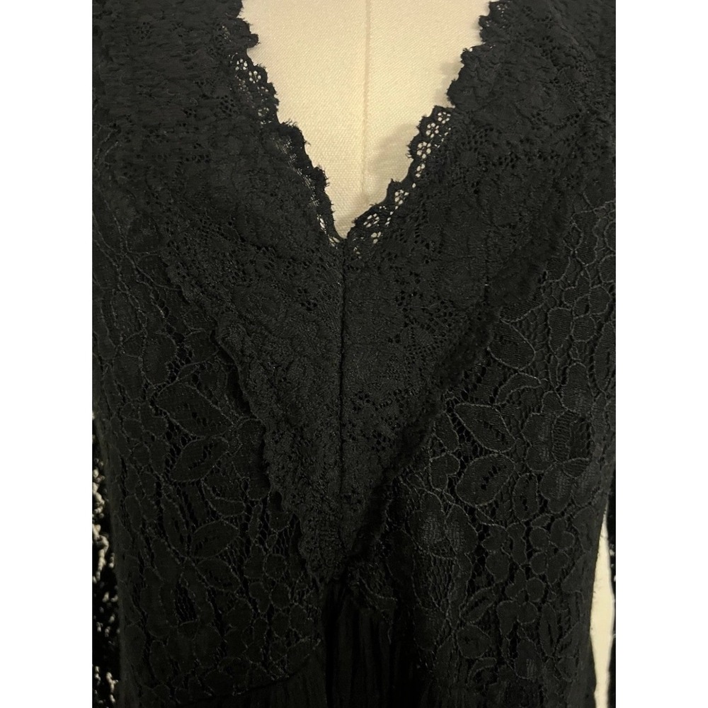 Lace V-Neck Tunic Womens Size M Black Gothic Whimsigoth Boho Long Sleeve Witchy - Picture 3 of 9